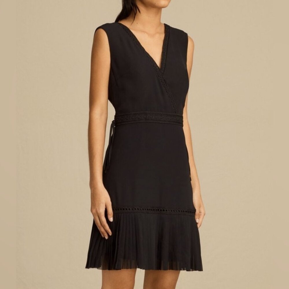 ALLSAINTS | Keena Pleat Dress UK8 US 4 or 0, 2 XS Navy mini eyelet ribbon detail
